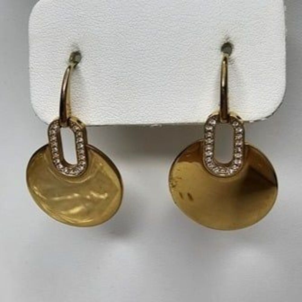Michael Kors Polished Gold Tone Pave Crystal Disc Drop Earrings 1.5"L